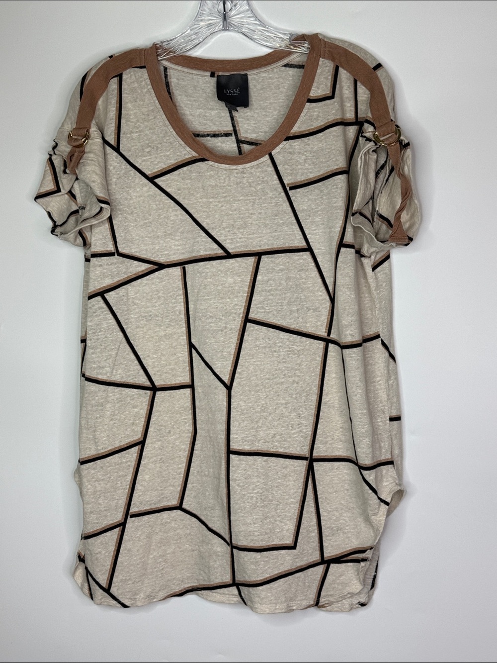 Lysse New York Short Sleeve Geometric Linen Blend Shirt Size Large